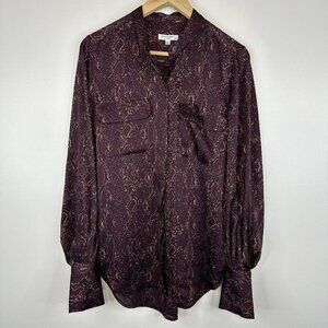 Equipment Femme  Signature Silk Pocket Button Down Shirt  Purple Snake Print  S